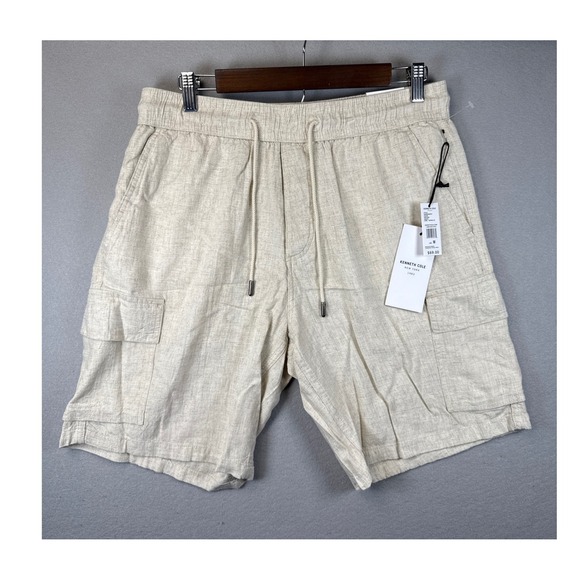 NWT Kenneth Cole New York Mens Cargo Shorts Natural Beige Linen Blend Size M - Picture 1 of 11